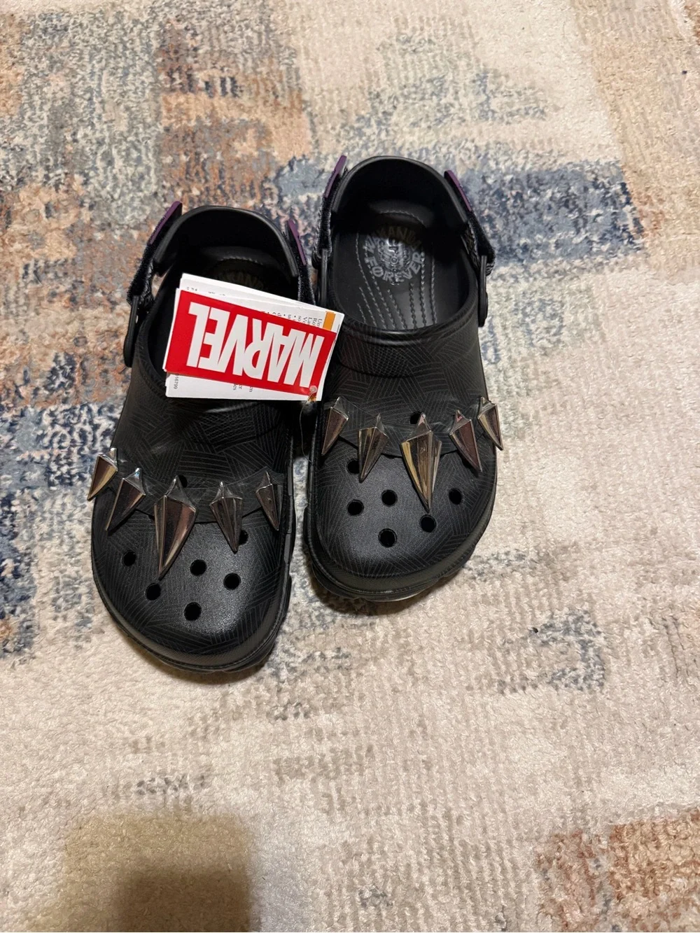 CROCS Black Clog Sandals with Metallic Spike Accents